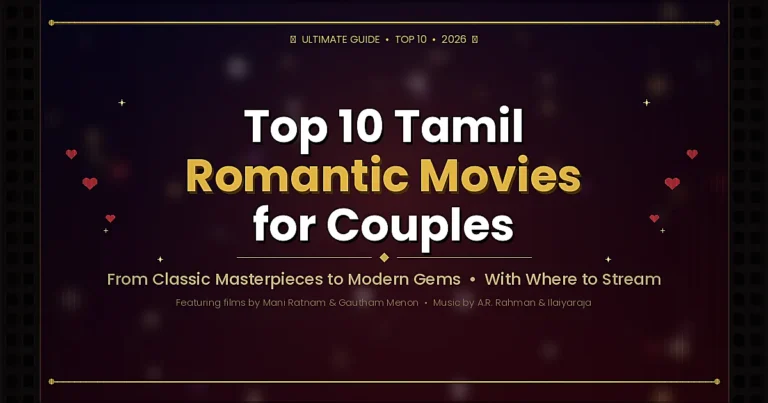 Tamil romantic movies for couples — cinematic poster featuring top 10 picks from 1986 to 2026