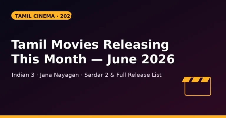Tamil movies releasing this month — June 2026 Indian 3, Sardar 2, Jana Nayagan poster graphic